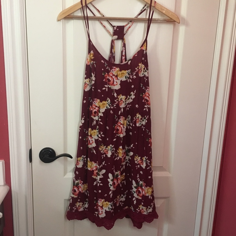Burgundy Floral Strappy Dress